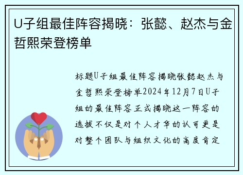 U子组最佳阵容揭晓：张懿、赵杰与金哲熙荣登榜单