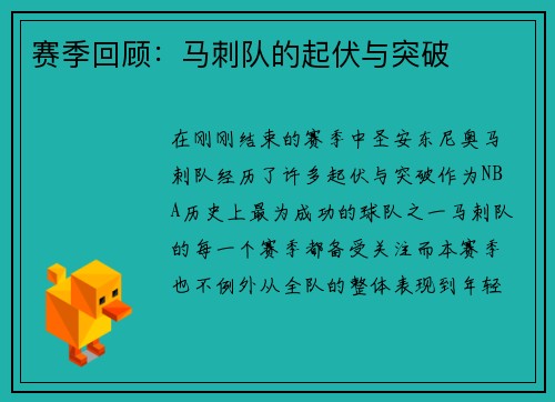 赛季回顾：马刺队的起伏与突破