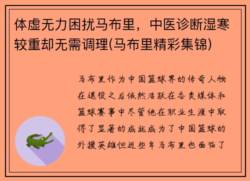 体虚无力困扰马布里，中医诊断湿寒较重却无需调理(马布里精彩集锦)