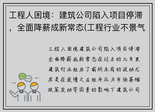 工程人困境：建筑公司陷入项目停滞，全面降薪成新常态(工程行业不景气)